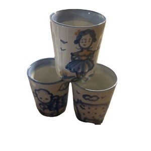 Hand-Painted Ceramic Tea Cups - Blue and White